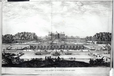 Perspectiefzicht op de tuinfaçade van het Kasteel van Vaux-le-Vicomte door Israël Silvestre the Younger